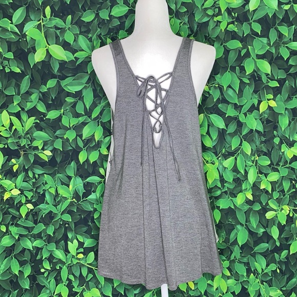 ANTHROPOLOGIE SOURCED MESH TANK TOP W/ BACK CRISSCROSS TIE · SIZE L - Picture 2 of 5